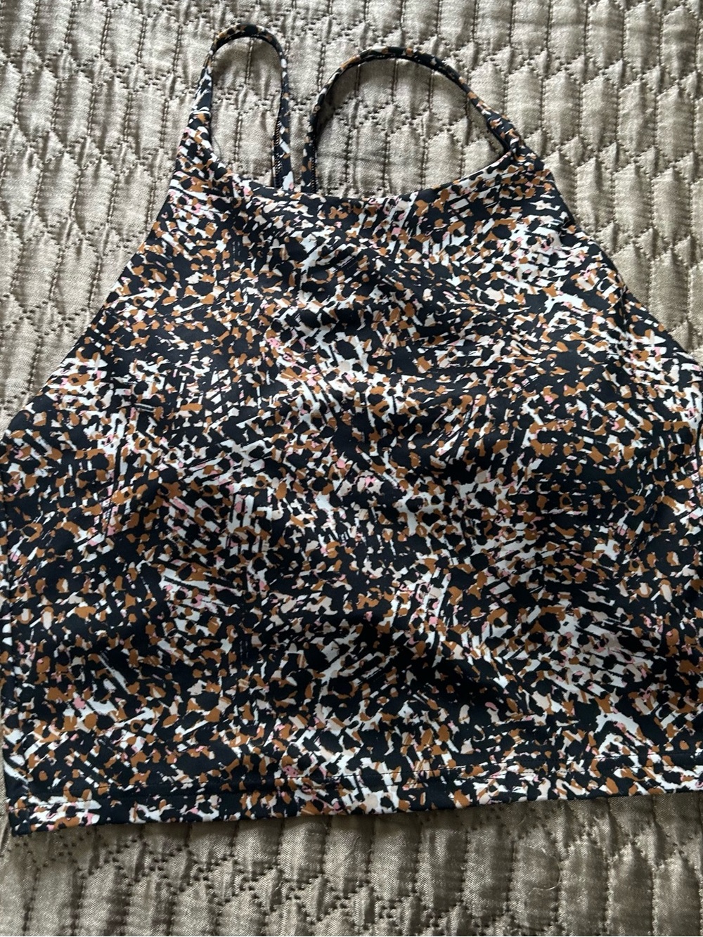 Old Navy Black Mixed-Print Halter Cami with Tan and White Accents